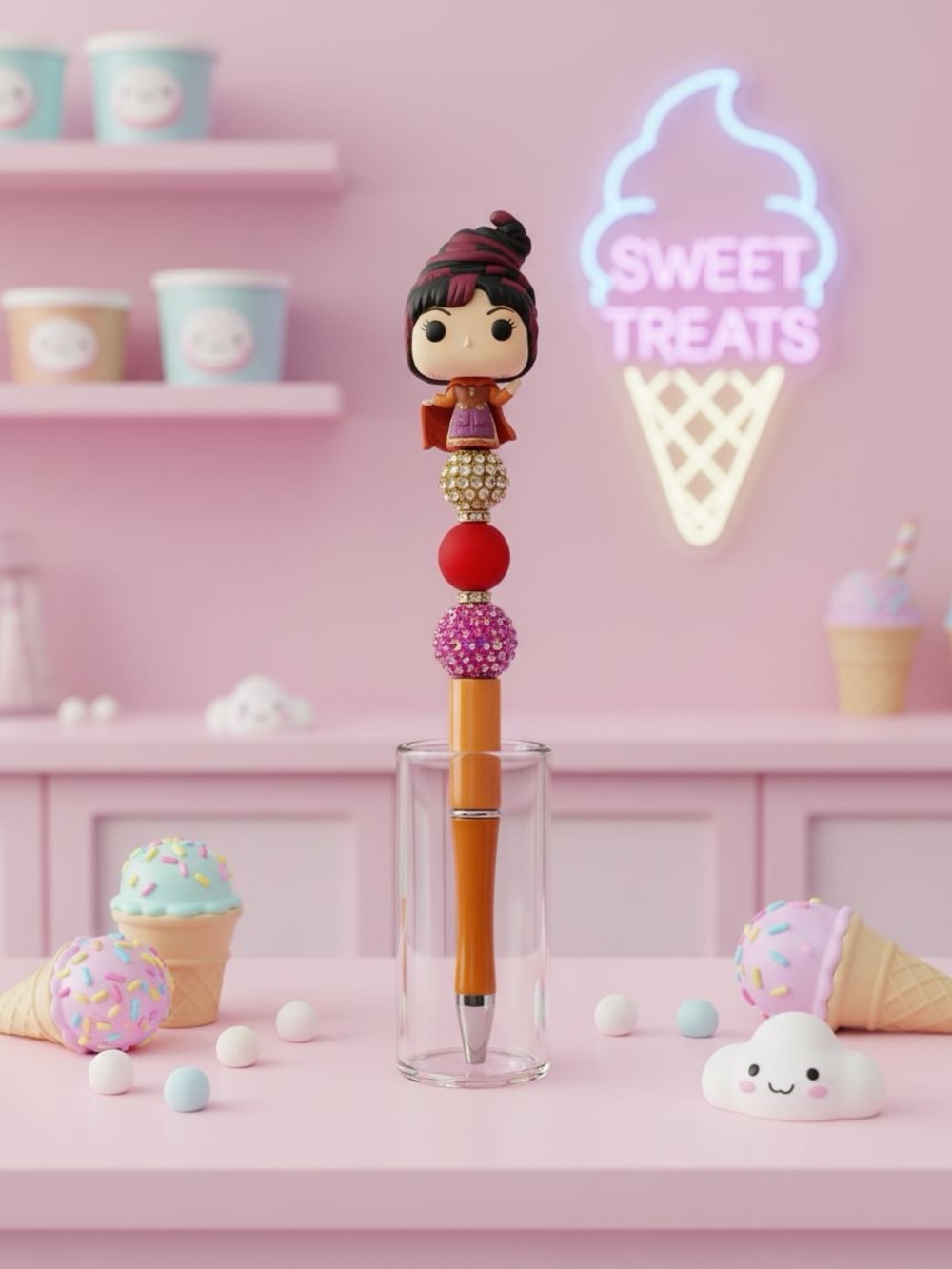Cute Mary Sanderson Hocus pocus Beaded Pen in Orange and Pink - Halloween